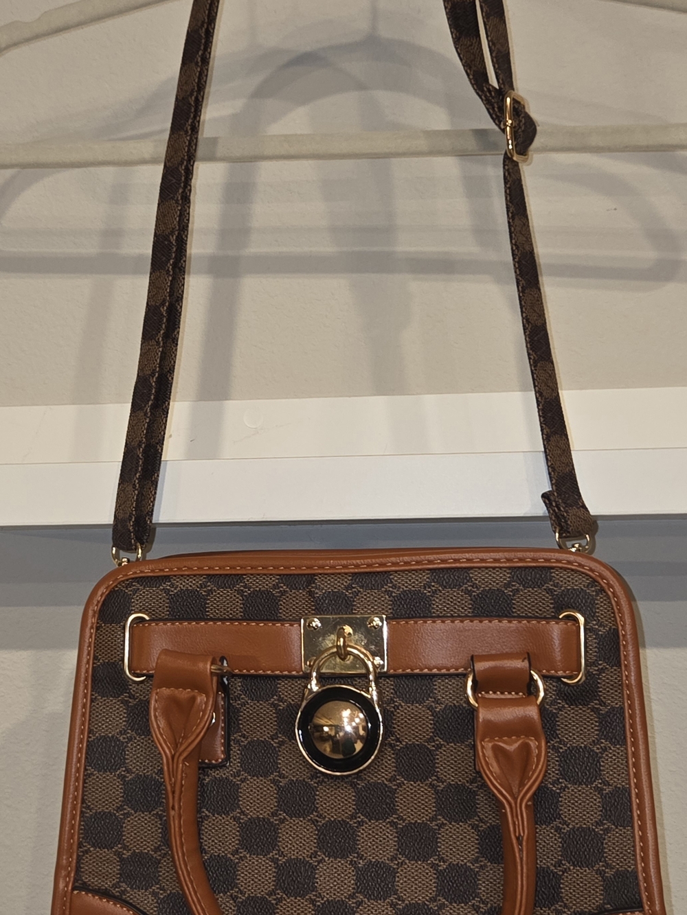 Checker Canvas Crossbody Bag with Matching Wallet